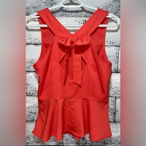 Mine Peplum Sleeveless Top Oversized Bow on Back Small Coral Wedding/Prom Guest